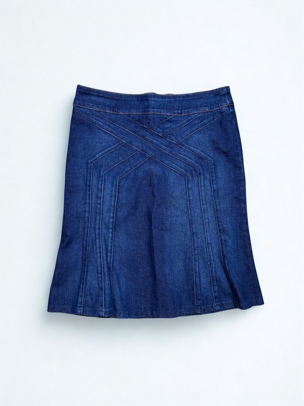 Vtg Y2K Arden B Low Rise Dark Wash Pleated Denim Tulip Skirt Woven Details